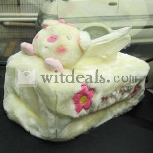 フワフワ柔らかい材質　可愛い　ティッシュカバー／ケース　車内用品　ライトイエロー
