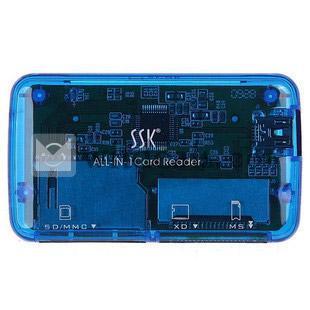 ミニタイプ マルチカードリーダー CF＋MS＋SD対応 水晶素材　ブルー