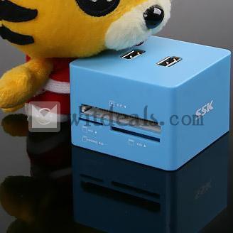 2in1 可愛いUSB3.0カードリーダー USBハブ内蔵 3ボート　ブルー