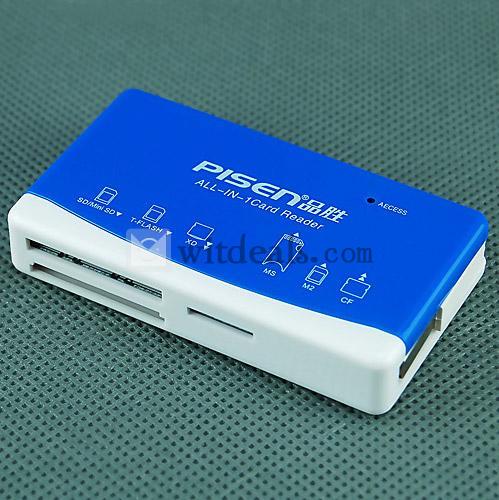 多機能付き　USB2.0対応カードリーダー　SD＋TF＋CF対応　ディープブルー