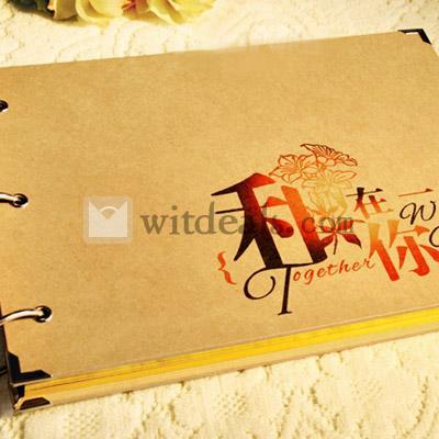 ウェディングアルバム／写真アルバム 貼り付け式　恋人物語 黒台紙 金色