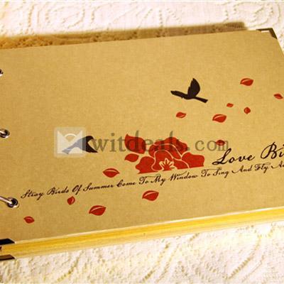 DIY 10インチ ウェディングアルバム／写真入れ 貼り付け式 愛の鳥　金色