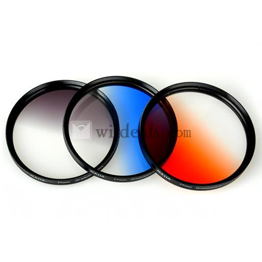 撮影用ハーフグラデーションフィルター　77mm　3枚入り　ブルー＋オレンジ＋グレー（青＆橙＆灰）