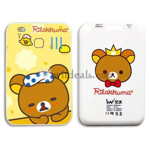 オシャレ&カワイイ！iPhone5/4/4S & iPad2/3など用　コンパクト・大容量モバイルバッテリー　5000mAh 熊ちゃん　