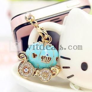 イヤホンジャック アクセサリー　揺れる小さなカボチャ車　iPhone　5対応　ブルー