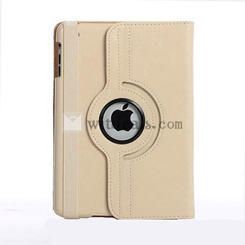 360度回転式　iPad miniレザーケース／iPad miniカバー　スタンドタイプ　選べる3色　ベージュ