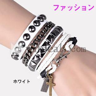 ファッションパンクレザーブレスレット／レット　ホワイトペア