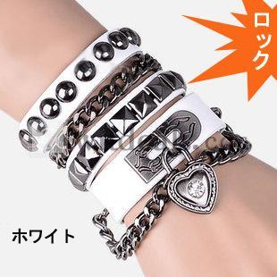 男女兼用パンクブレスレット／リストバンド／レット　ホワイトペアセット