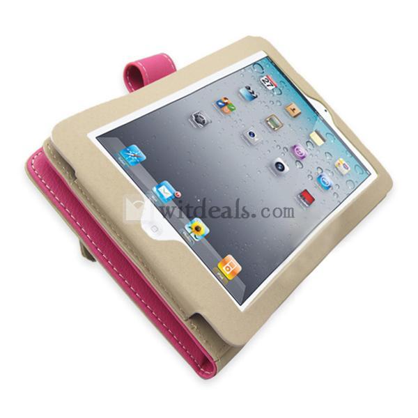 横開きタイプ　iPad miniレザーケース／iPad miniカバー　スタンド式　ピンク