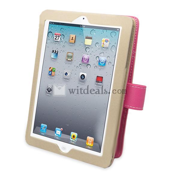 横開きタイプ　iPad miniレザーケース／iPad miniカバー　スタンド式　ピンク