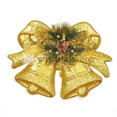 【クリスマスオーナメント】 クリスマスベルハンガー（2ベル入り）　38X30cm　金色