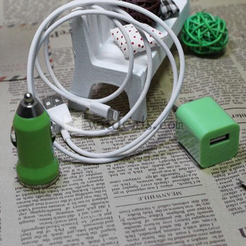iPhone5ケーブル＆充電アダプタ＆カーチャージャー3件セットグリーン