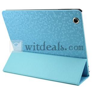 iPad4ケースカバー／レザーケース　ピカピカ格子模様　ブルー