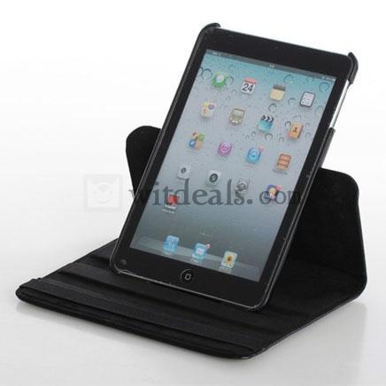 選べる3色　360度回転式iPad miniレザーケース／iPad miniカバー　スタンドタイプ　ブラック