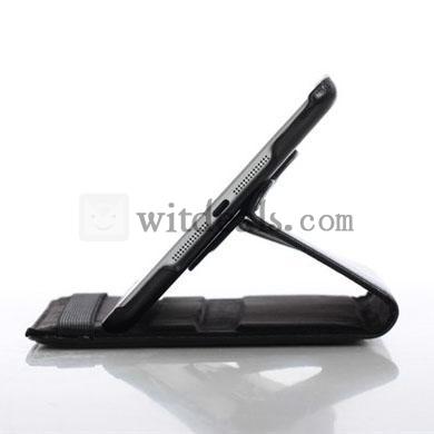 選べる3色　360度回転式iPad miniレザーケース／iPad miniカバー　スタンドタイプ　ブラック