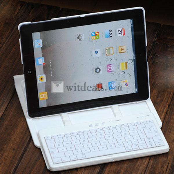 iPad4無線Bluetoothキーボードケース付きスタンド　iPad4キーボード360度回転可能　ホワイト