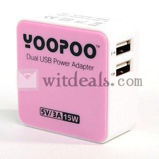 iPhone5充電器　アップル充電アダプタ　2ポート　iPad　iPhone　iPod対応可能　ピンク