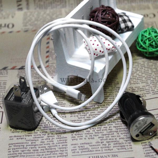 カラーUSB付きiPad mini車載充電器＆充電アダプタ＆iPad miniLightingケーブル3件セット　ブラック