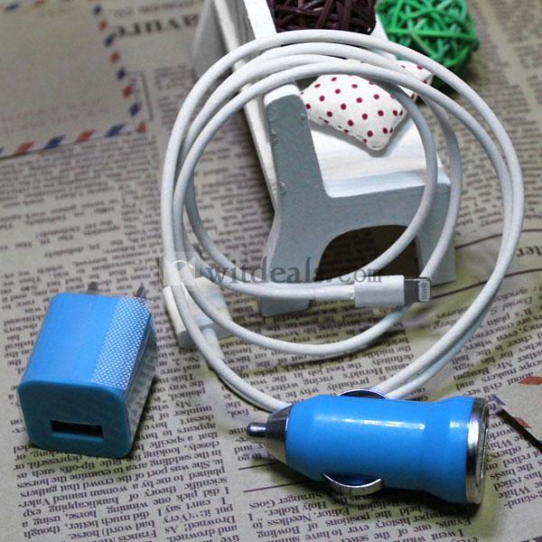 iPad mini対応iPad miniLightingケーブル＆充電アダプタ＆車載充電器／カーチャージャー3件セット　ブルー