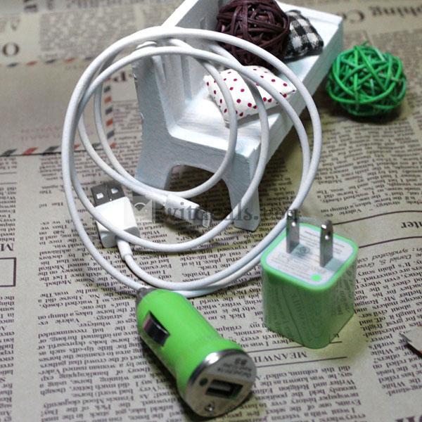 iPhone5ケーブル＆充電アダプタ＆カーチャージャー3件セットグリーン