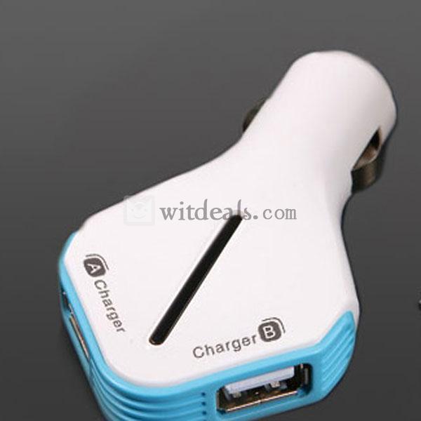 iPhone/iPad充電アダプタ／車載充電器　汎用　2100mA　iPad mini対応　ブルー