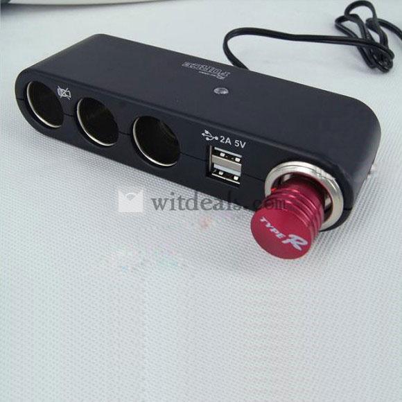 4ポート自動車シガーソケット／コンセントUSB付きシガーポート12V