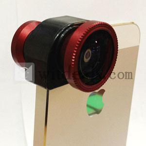 iPhone5用カメラレンズ　コンパクト　魚眼、マイクロ、広角3in1iPhone5カメラレンズ　レッド