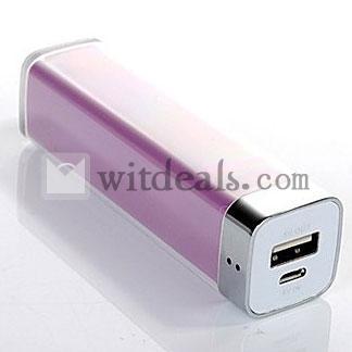 モバイルバッテリ iPhone5対応充電器　2200mAh 　口紅式　汎用　コンパクト　パープル