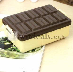 チョコレートコンテナ（四角） かわいいランチボックス(スプーン付) チョコレート型お弁当箱/行楽/ピクニック/運動会 【電子レンジ使用可能】