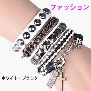 格好いいレザーブレスレット　男女兼用　ペアパンクブレスレット　17cm／18.5cm調整可能　ホワイト・ブラック