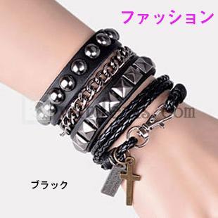 男女兼用ブレスレット　レザーブレス　ペア　17cm／18.5cm調整可能　ブラック