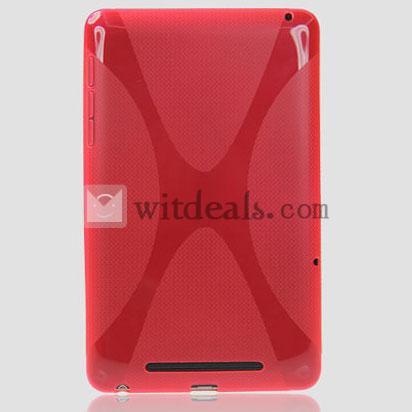 Google Nexus7用カバー 透明ケース 耐震 滑り止め 透明レッド