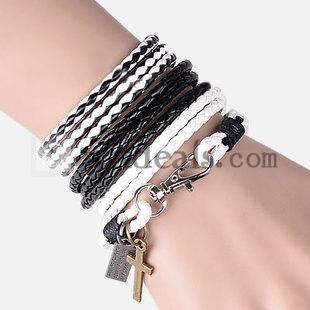 ブレスレット　レザーブレス　パンクシリーズ　十字架　ブラックホワイト