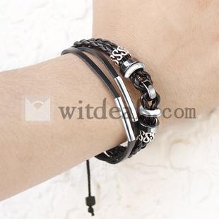 レザープレスレット　16cm～30cm調整可能リストバンド　カップル対応　ブラック