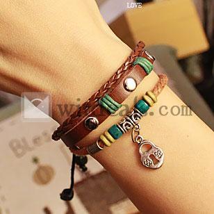 本革ペアブレスレット （レディース）　ブレスレット　レザーブレスレット　本革　同心ロック　真実の愛の鍵　カップル　ハンドメンド