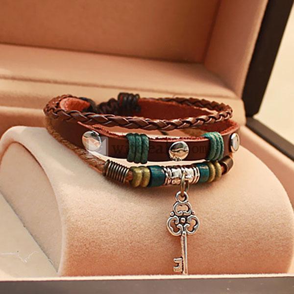 本革ペアブレスレット （メンズ）　レザーブレス　ブレスレット　本革　同心ロック　真実の愛の鍵　カップルブレスレット　ハンドメンド