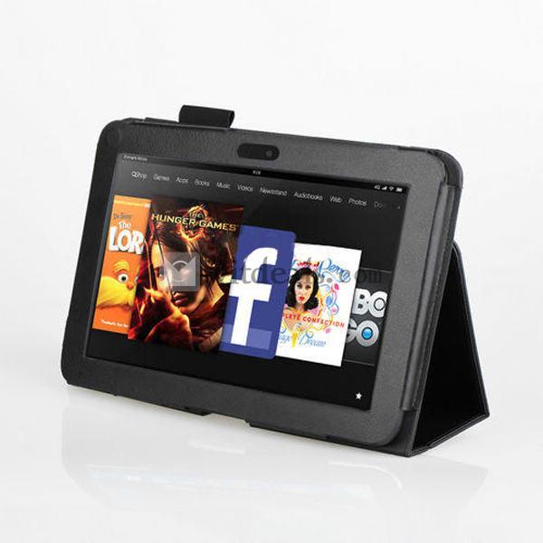 PU革　ライチ皮紋　Amazon Kindle Fire HD 保護カバー ／ケース ブラック