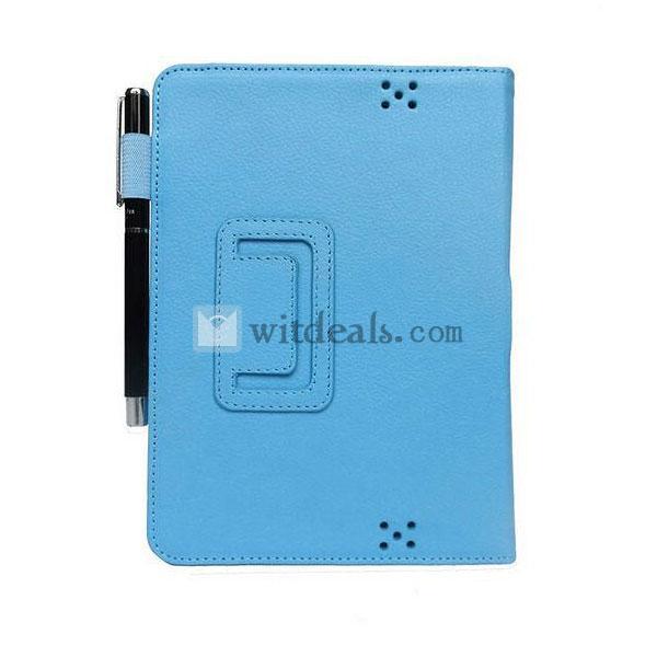 ライチ皮紋 PU革　ベルト付　Amazon Kindle　Fire HD 保護カバー／ケース　スカイブルー