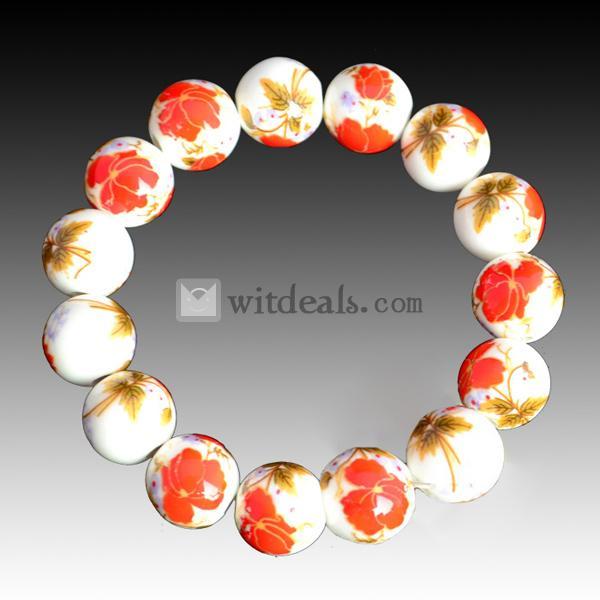 手作りブレスレット　パワーストーン　陶磁ブレスレット　セラミックアクセサリー　レッド