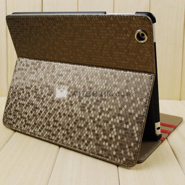 iPad4ケース／iPad4用カバー　レザー格子　ピカピカ　ブラウン