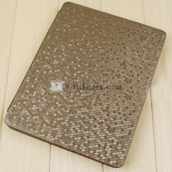 iPad4ケース／iPad4用カバー　レザー格子　ピカピカ　ブラウン