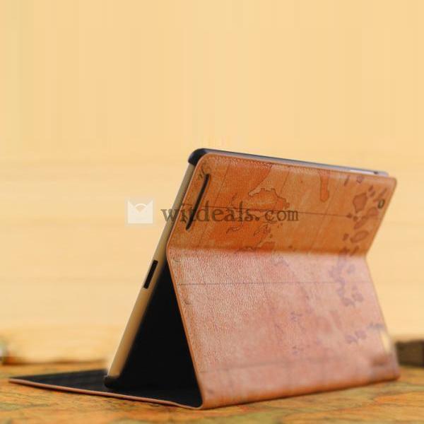 iPad4ケース／カバー　航海地図　レザーケース　カーキ色