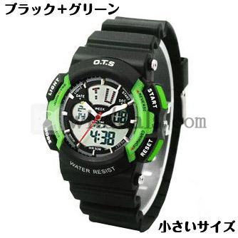 デジタル腕時計 スポーツウォッチ 腕時計 デジタル 防水 電子腕時計 メンズ レディース 可愛い　小さいサイズ ブラック＋グリーン