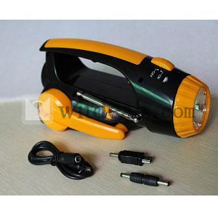 手回し充電懐中電灯　ラジオ付き　LED電灯　サイレン　LEDライト　携帯充電機能　スピーカー内蔵　防災グッズ　非常灯