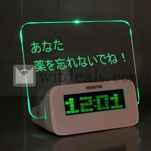 目覚まし時計　デジタル時計　置き時計　メッセージボードLEDデジタル時計　超人気　蛍光　グリーン