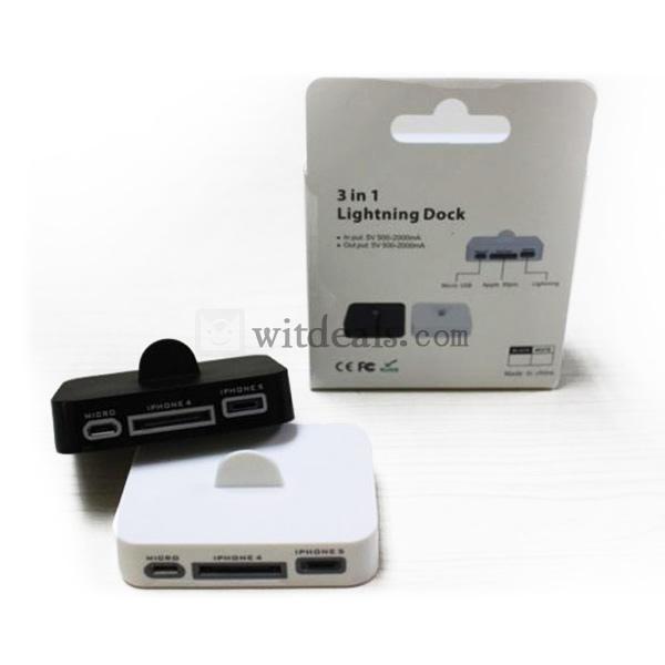 iPhone5用多機能充電器 3in1スタンド充電器/クレードル ホワイト/ブラック