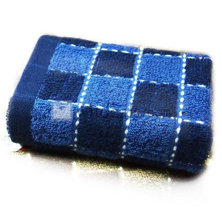メンズ 男性用吸水タオル　チェックタオル　純綿　ブルー