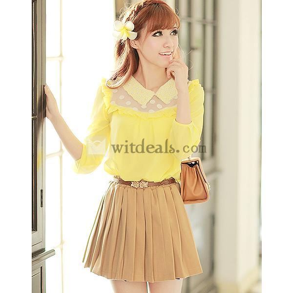 九分袖レースシフォンブラウス 女性 レディースシャツ レース ブラウス シャツ ファッション かわいい　