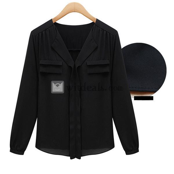 長袖シフォンシャツ レディース vネック センスアップ 事務 エアリーブラウス フェミニンブラウス ベージュ ブラック