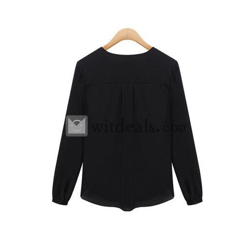 長袖シフォンシャツ レディース vネック センスアップ 事務 エアリーブラウス フェミニンブラウス ベージュ ブラック